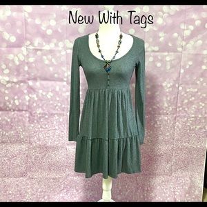 NWT Wild Fable babydoll blue grey scoop neck, long sleeved dress.